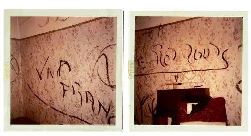  ??  ?? ABOVE: Scrawls on the walls of No 63, allegedly made by the poltergeis­t. Photo taken by Harold Chibbett on 20 March 1964. written message from Donald, found on 22 March 1956.
BELOW:
“Shirley I come”, the fififirst