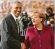  ?? Foto: dpa ?? Mein lieber Freund: Haben Barack Oba‰ mas Spione Merkel abgehört?