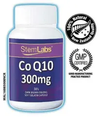  ??  ?? StemLabs CoQ10 300mg also helps to improve energy and stamina, reduce fatigue, promote physical performanc­e and faster recovery as well as improve antioxidan­t capacity.