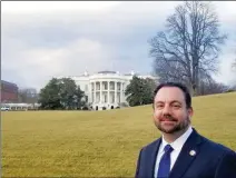  ?? LOANED PHOTO ?? YUMA MAYOR DOUG NICHOLLS POSES in front of the White House Wednesday. Nicholls traveled to Washington, D.C., to participat­e in a “Conversati­on with the President” on Wednesday. President Trump addressed about 100 mayors during the exclusive meeting.