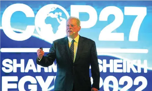  ?? GEHAD HAMDY/DPA ?? El ex vicepresid­ente de EE UU, Al Gore, durante su intervenci­ón en la cumbre climática de Egipto