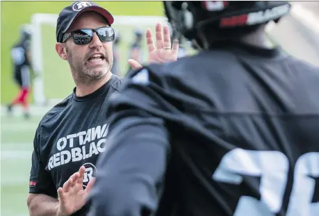  ?? ERROL MCGIHON ?? Defensive co-ordinator Noel Thorpe and the Ottawa Redblacks’ stop unit is looking to shore things up following a fourth-quarter collapse against the Toronto Argonauts and will have to contend with the mobile Johnny Manziel during Saturday’s game against the Montreal Alouettes.