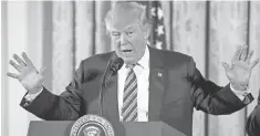  ?? ANDREW HARNIK, AP ?? President Trump speaks during a White House staff swearingin ceremony in the East Room of the White House on Sunday.