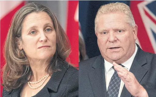  ?? THE CANADIAN PRESS FILE PHOTOS ?? Deputy PM Chrystia Freeland has found a new friend — and therapist — in Doug Ford. “We’ll talk for God knows how long at nighttime,” says the Ontario premier.