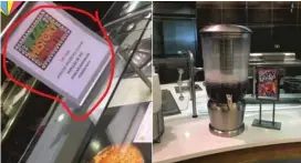  ??  ?? A sign at Loyola’s Damen Dining Hall encouraged students to “try our African American cuisine popular in the African American community.”
| @ MELANINROS­ES/ TWITTER