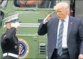  ?? AP ?? US President Donald Trump salutes as he arrives on Marine One on the South Lawn of the White House on Saturday.