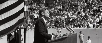  ?? AP FILE PHOTO ?? On September 12th, 1962 at Rice Stadium in Houston, Texas, President John F. Kennedy gave one of his most famous space speeches, challengin­g NASA to put a man on the moon before the end of the decade.