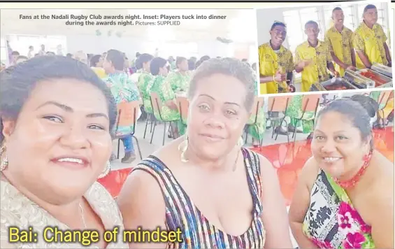  ?? Pictures: SUPPLIED ?? Fans at the Nadali Rugby Club awards night. Inset: Players tuck into dinner during the awards night.