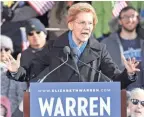  ??  ?? Sen. Elizabeth Warren, D-mass., touted her support for progressiv­e ideas, diversity and immigrants in Saturday’s speech.