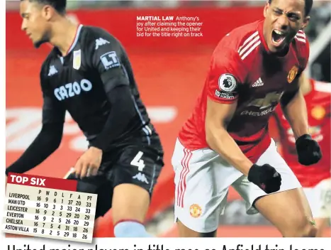  ??  ?? MARTIAL LAW Anthony’s joy after claiming the opener for United and keeping their bid for the title right on track