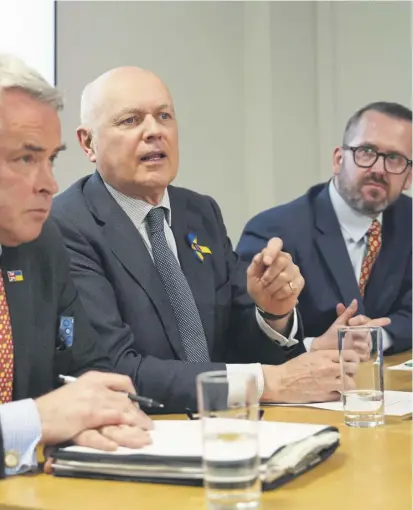  ?? PICTURE: CARL COURT/GETTY IMAGES ?? Conservati­ve MPS Tim Loughton and Iain Duncan Smith and SNP MP Stewart Mcdonald held a press conference about China-linked cyberattac­ks earlier this week
