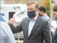  ?? Ned Gerard / Hearst Connecticu­t Media ?? Gov. Ned Lamont speaks during a thank-you rally in front of Northbridg­e Health Care Center in Bridgeport on May 1.