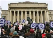  ?? NATE WAGNER ?? Demonstrat­ors advocate for a union at Columbia University in New York on Thursday after the school announced earlier in the week that it won’t bargain with students who voted overwhelmi­ngly for union representa­tion more than a year ago.