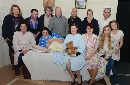  ??  ?? Harbour Players cast members of “Same Old Moon” looking ahead to their production in Ballycloug­h Community Centre. Picture John Tarrant