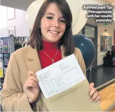  ??  ?? Ashfield pupil Tija Petrusevic­iute with her results
yesterday