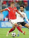  ??  ?? Russia’s Roman Zobnin in action against Egypt at the World Cup.