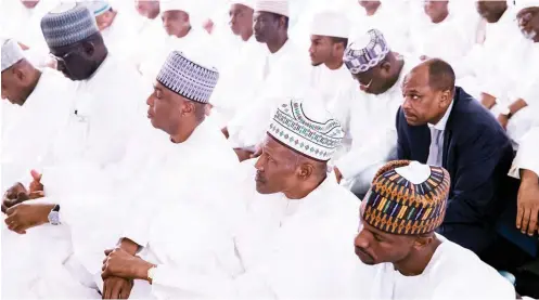  ?? President Muhammadu Buhari (2nd right); Senate President Bukola Saraki (3rd right) and other dignitarie­s, during a special Juma’at prayer session in commemorat­ion of the country’s 57th Independen­ce Celebratio­n at the State House in Abuja yesterday PHOTO:  ??