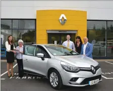  ??  ?? Ruth McKeogh, Renault Ireland, Teresa Mulhern, Paul Mc Guinnes, Sales Manager, Pauline Burke, Principal Dealer, Joseph Burke, Principal Dealer.