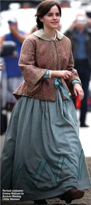  ??  ?? Period costume: Emma Watson in Boston filming Little Women