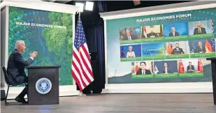  ?? ?? El presidente Joe Biden, ayer durante el foro virtual de las Principale­s Economías sobre Energía y Clima.