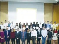  ?? (Sasson Tiram) ?? INTEL-ISRAEL Young Scientists Competitio­n winners pose with various officials at the Knesset yesterday.