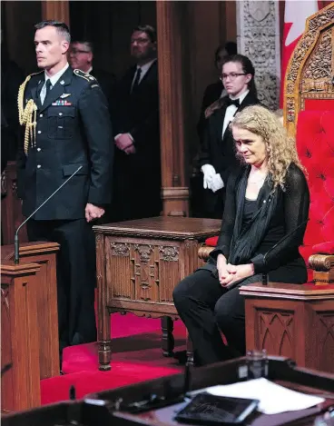  ?? JUSTIN TANG / THE CANADIAN PRESS FILES ?? Gov. Gen. Julie Payette participat­es in a Royal Assent ceremony in the Senate on Parliament Hill in Ottawa in June. Payette took office nearly one year ago.