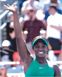  ??  ?? Sloane Stephens of the United States celebrates her victory over Anastasija Sevastova of Latvia Photo: AP