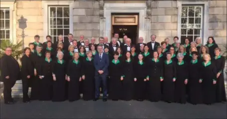  ??  ?? The Duhallow Choral Society outside Leinster Housewith Cork North West Fianna Fail TD Deputy Michael Moynihan