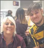  ??  ?? Hinckley Rugby Club Under 15 team player Ben Deacon joined Sainsbury’s checkout operator Andrea Benton