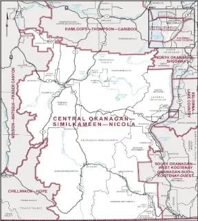  ?? Elections Canada ?? Map of the sprawling Central Okanagan-Similkamee­n-Nicola riding