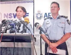  ??  ?? Australian Federal Police Deputy Commission­er Michael Phelan (right) listens as New SouthWales Deputy Police Commission­er Catherine Burn speaks during a media conference in Sydney on thwarting an imminent terrorist attact. — Reuters photo