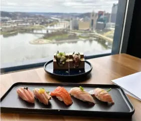  ?? Hal B. Klein/Post-Gazette photos ?? A selection of nigiri and hand rolls comes with a view at Otaru on Grandview Avenue.