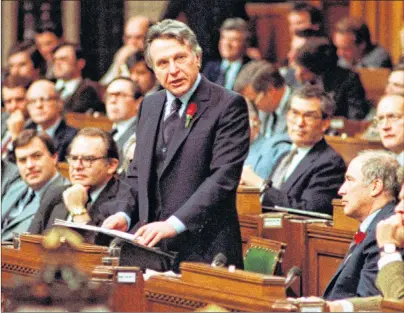  ?? CP PHOTO ?? This file photo shows Finance Minister Allan J. MacEachen in the House of Commons during budget night, Nov 12, 1981. MacEachen, a long-serving Liberal MP and senator from Cape Breton who was a driving force behind many Canadian social programs, has...