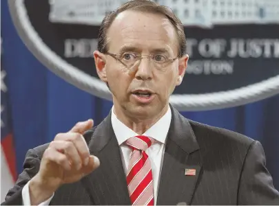  ?? AP FILE PHOTO ?? ‘INACCURATE’: Deputy Attorney General Rod Rosenstein denied a report by The New York Times that he floated the idea of invoking the 25th Amendment and secretly recording President Trump.