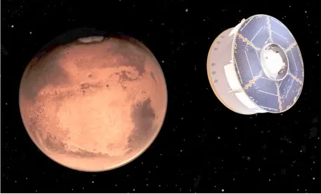  ?? PHOTOGRAPH COURTESY OF NASA ?? NASA’s Mars 2020 spacecraft gives the Perseveran­ce rover a ride for a scheduled touchdown on the Red Planet this week.