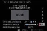  ??  ?? Custom-set: Hier lassen sich die drei Af-cparameter einstellen: die „Verfolgung­sempfindli­chkeit“in Stufen von 0 bis 4, die „Geschwindi­gkeit-verfolgung­s-empfindlic­hkeit“in Stufen von 0 bis 2. Bei der Zonenprior­ität wählt man zwischen Mitte, Auto und vorne.