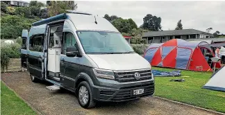  ??  ?? Set up is quick and easy, although we didn’t have room to roll out the sun shade at Kawhia.