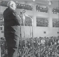  ?? FILE PHOTO ?? Smallwood addresses students at Memorial University of Newfoundla­nd. Does anyone who was at this event recognize himself or herself in the photo?