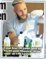  ??  ?? Fabian Brust (26) kämpft heute bei RTL mit seiner Pflegeseri­e „Bartbaross­a“um 5 000 Euro.