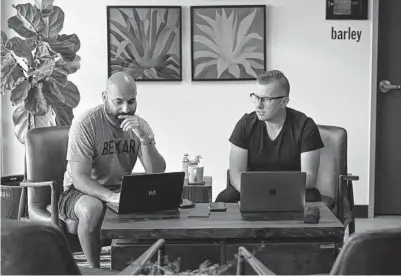  ?? Billy Calzada/Staff photograph­er ?? Lorenzo Gomez and Steve Cunningham are tech entreprene­urs who recently launched WeTree, an app intended to help users build and tap into relationsh­ips to improve their mental health.