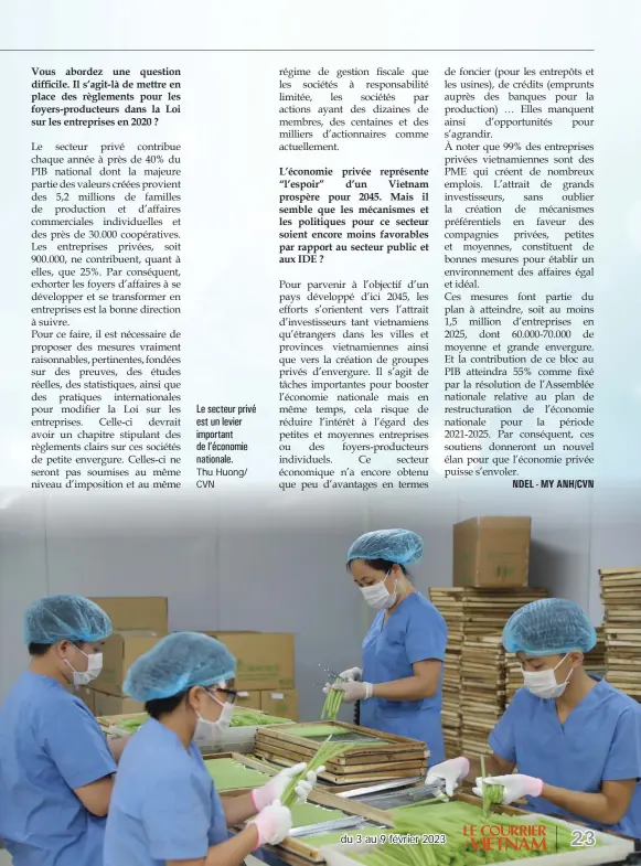  ?? ?? Le secteur privé est un levier important de l’économie nationale.
Thu Huong/ CVN