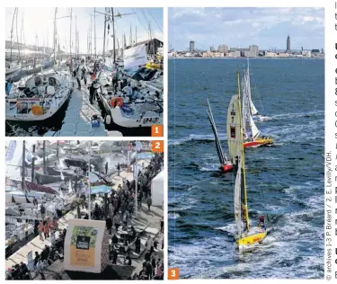  ??  ?? 1 Les bateaux seront amarrés au bassin Paul-Vatine. 2 Des milliers de cafés sont proposés à la dégustatio­n. 3 Le départ des 39 bateaux de la transat aura lieu dimanche 5 novembre, à 13h35.