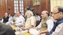  ?? PM Narendra Modi, Rajnath Singh, Arun Jaitley, M Venkaiah Naidu and Congress Leader Ghulam Nabi Azad in New Delhi on Monday. ARVIND YADAV/ HT PHOTO ??