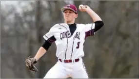  ?? PETE BANNAN — DIGITAL FIRST MEDIA ?? Conestoga pitcher Mark Anderson delivers in an 11-1 home opener victory against Ridley Thursday.