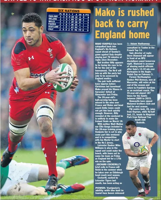  ??  ?? POWER: Vunipola’s ability with the ball in hand has been missed