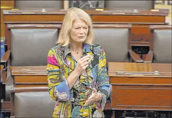  ?? The Associated Press ?? In this image from U.S. Senate video, Sen. Lisa Murkowski, R-alaska, speaks about the late Sen. Dianne Feinstein in the Senate chamber on Friday in Washington.