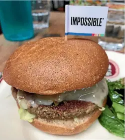  ?? PHOTO: SUPPLIED ?? The famous ‘‘impossible burger’’ made in the USA from a plant-based meat substitute apparently comes close to the taste and feel of animal meat.