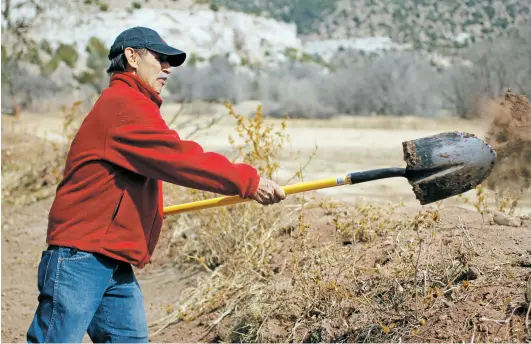  ??  ?? Cleaning acequias is back-breaking work that Gonzales, 68, has known since laboring alongside his father as early as the age of 8.