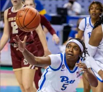  ?? Associated Press ?? Pitt’s Amber Brown goes after a loose ball against Boston College Wednesday in an ACC tournament opening-round game in Greensboro, N.C. Boston College defeated the Panthers, 67-56.