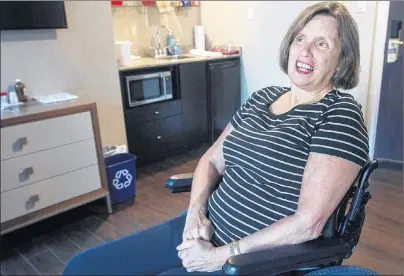  ?? CP PHoTo ?? Maureen Dares is seen in a hotel room at the Lord Nelson Hotel, Halifax. The 58-year-old woman with multiple sclerosis and epilepsy is among about 912 people in this part of Nova Scotia awaiting a nursing home spot.